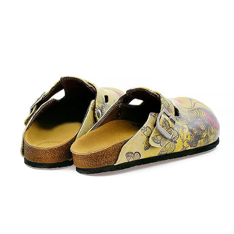 Yellow Color and Purple Flowers, Yellow Butterfly and Girl Portraits Patterned Clogs - CAL322