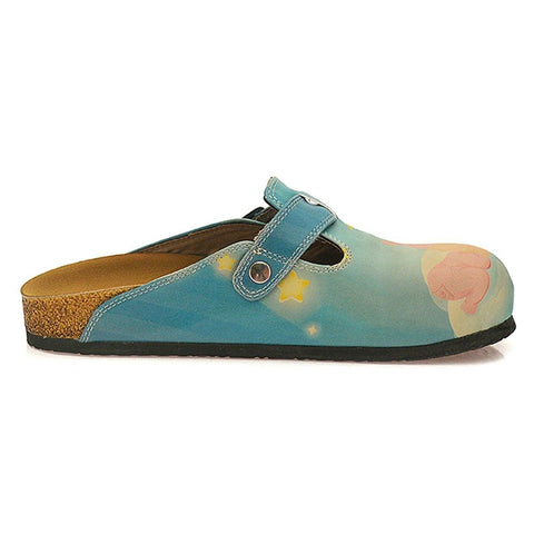 Blue Color and Sleeping Baby, Yellow Sleeping Moon Patterned Clogs - CAL334