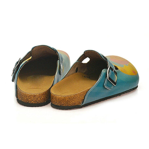 Blue Color and Sleeping Baby, Yellow Sleeping Moon Patterned Clogs - CAL334