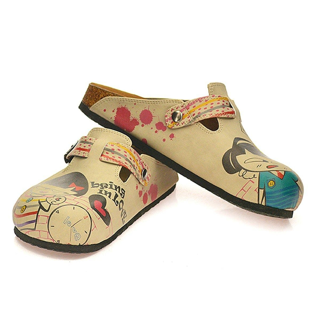 Red, Grey, Orange Strip and Round, Being in Love Written Girls Patterned Clogs - CAL336