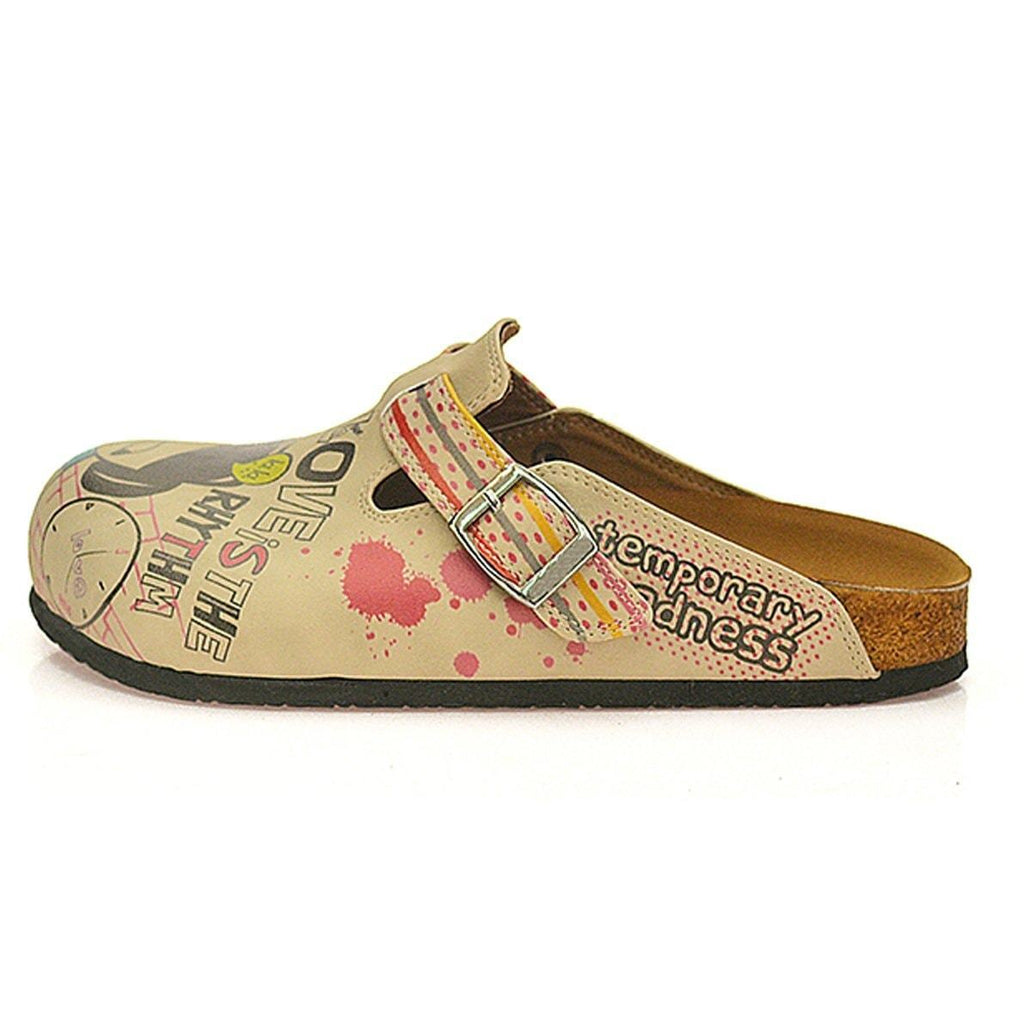 Red, Grey, Orange Strip and Round, Being in Love Written Girls Patterned Clogs - CAL336