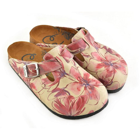 Red Colored and Flowers Patterned Clogs - CAL348