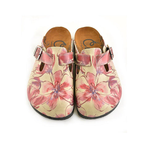 Red Colored and Flowers Patterned Clogs - CAL348