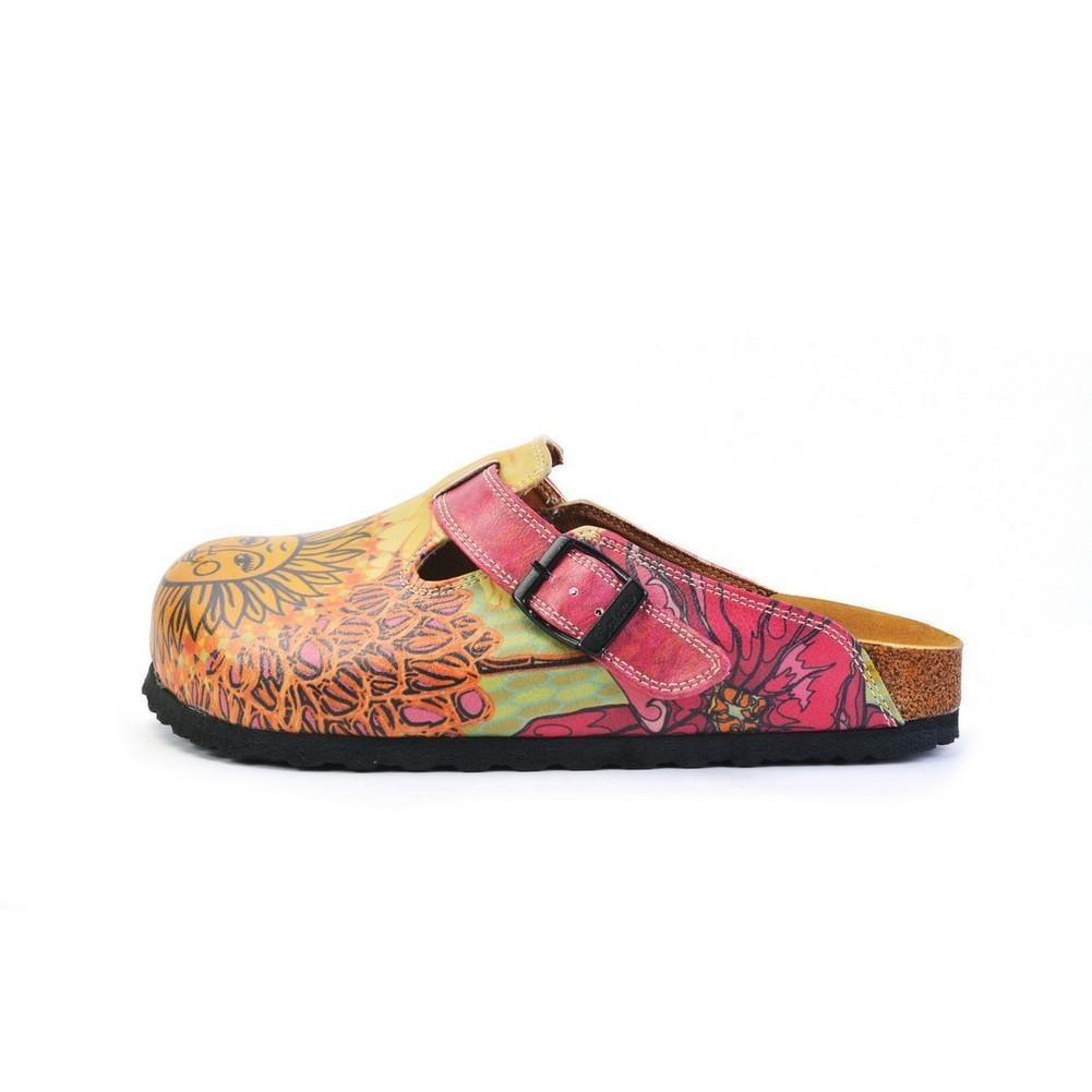 Orange, Purple, Yellow Flowers and Yellow Sun Patterned Clogs - CAL368
