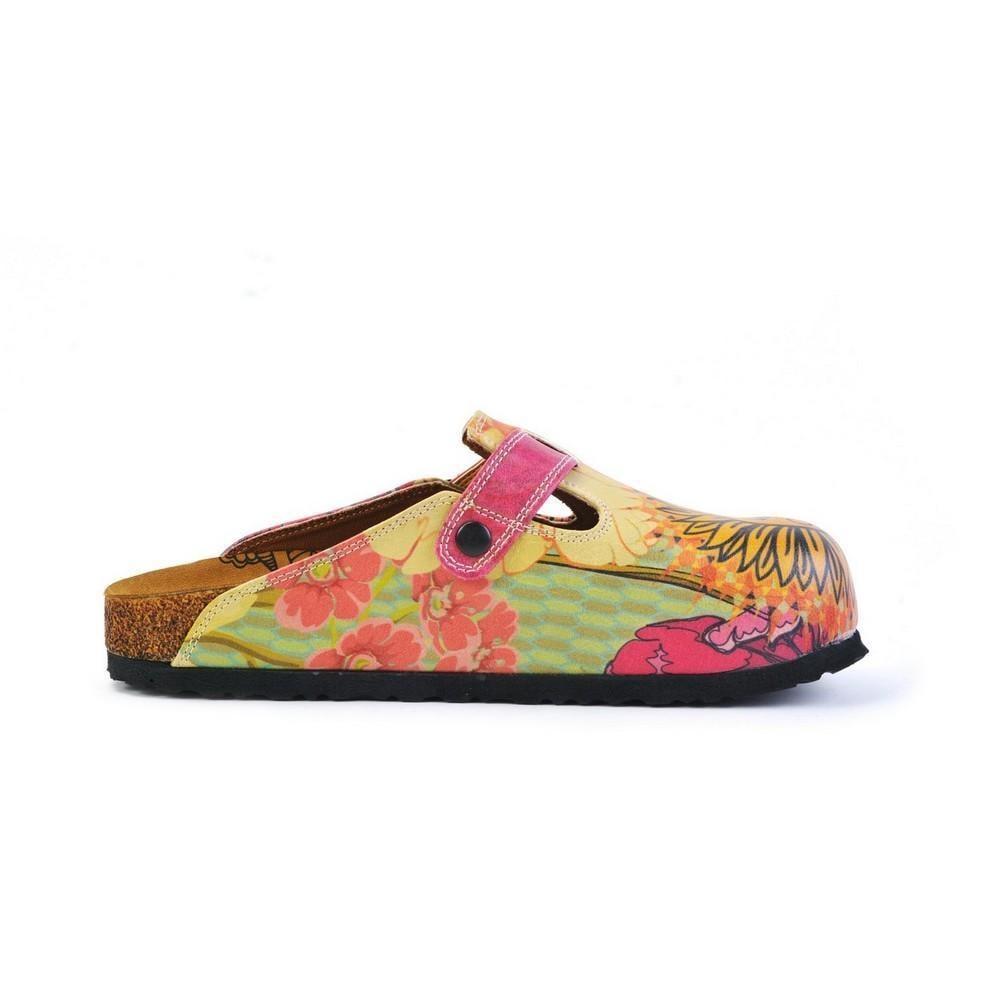 Orange, Purple, Yellow Flowers and Yellow Sun Patterned Clogs - CAL368