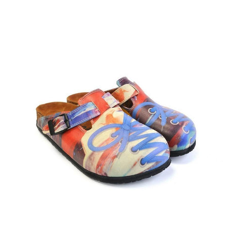 Red Colored Patterned and Blue Laced Pow Patterned Clogs - CAL369