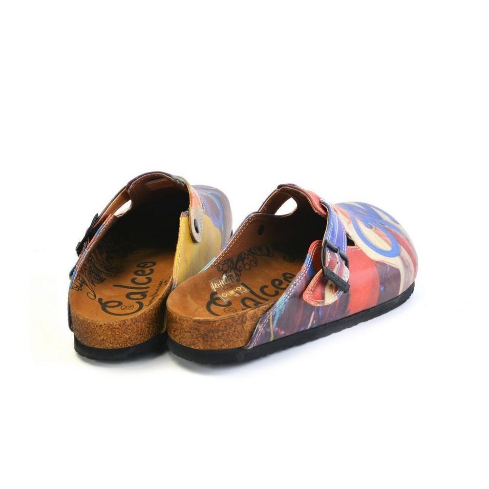 Red Colored Patterned and Blue Laced Pow Patterned Clogs - CAL369