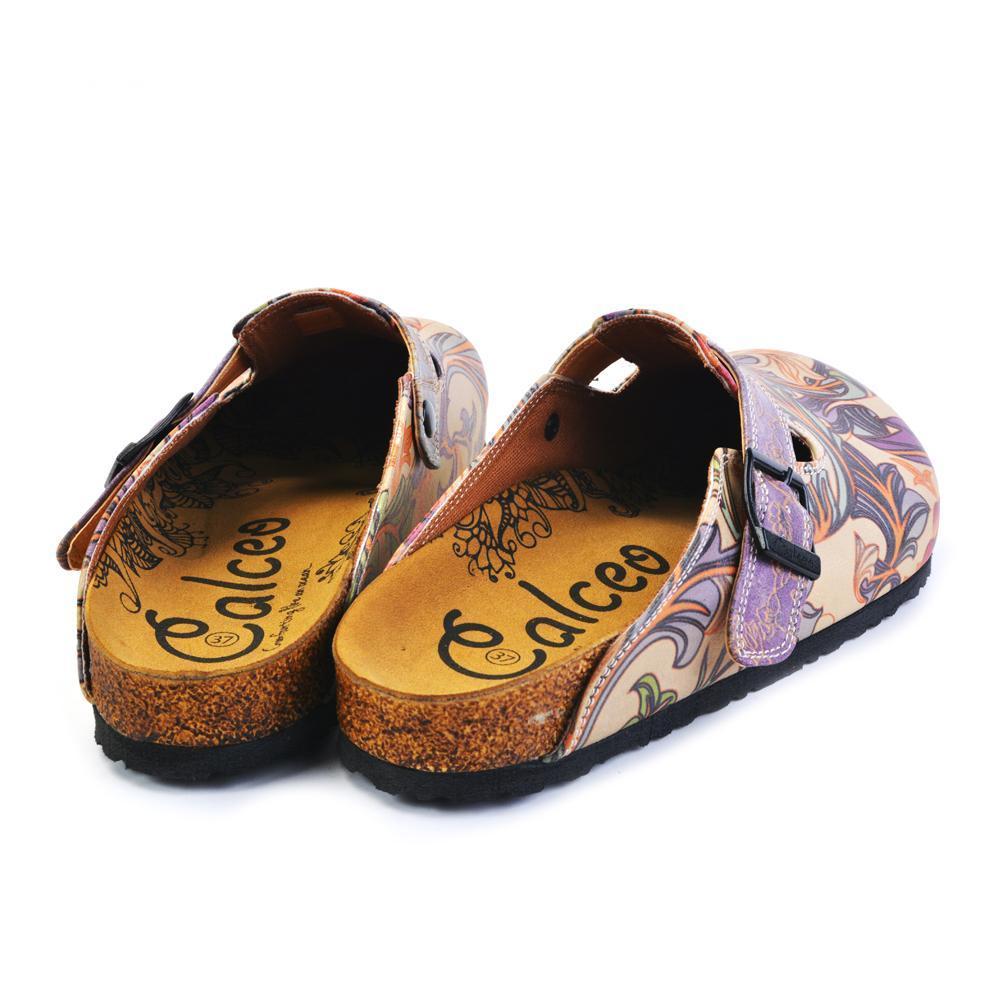 Purple, Pink, Orage Flowers and Green Leaf Patterned Clogs - CAL371