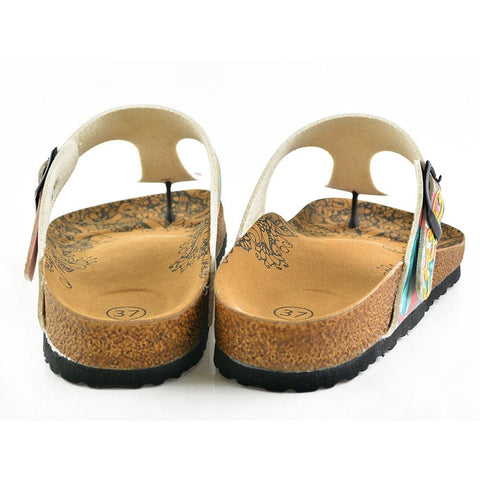 Red Colored, Green and Blue Leafed, Money Patterned Sandal CAL501