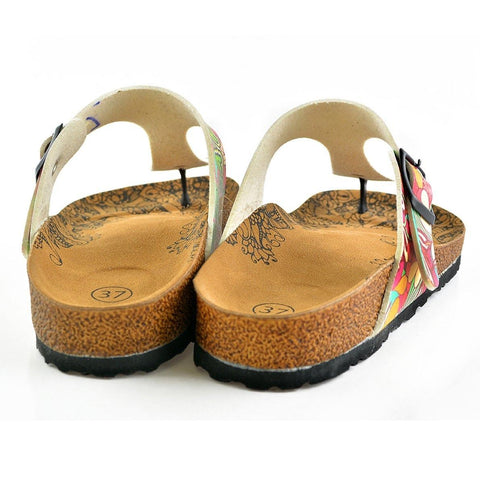 Colored Flowers and I am Not Afraid Written, Blue Eyes, Mixed Patterned Sandal - CAL502