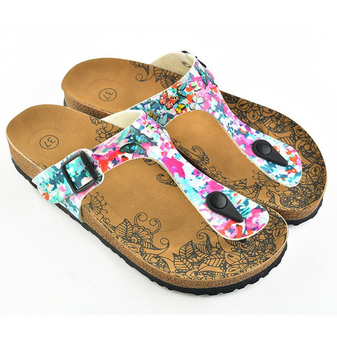 Pink Flowers Colored and Butterflys Patterned Sandal - CAL505
