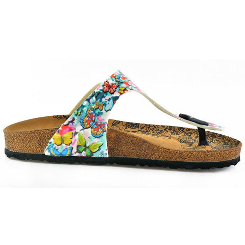 Pink Flowers Colored and Butterflys Patterned Sandal - CAL505