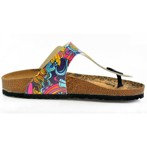 Summer Written, Purple, Colored Mixed Pattern and Yellow Sun Patterned Sandal - CAL507
