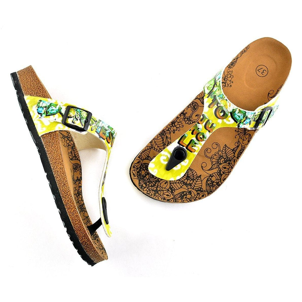 Escape to Jungle Written, Green Colored Black Monkey Patterned Sandal - CAL508