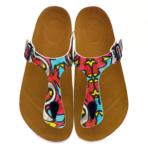 Red, Blue, Yellow Geometric Patterned Sandal - CAL515