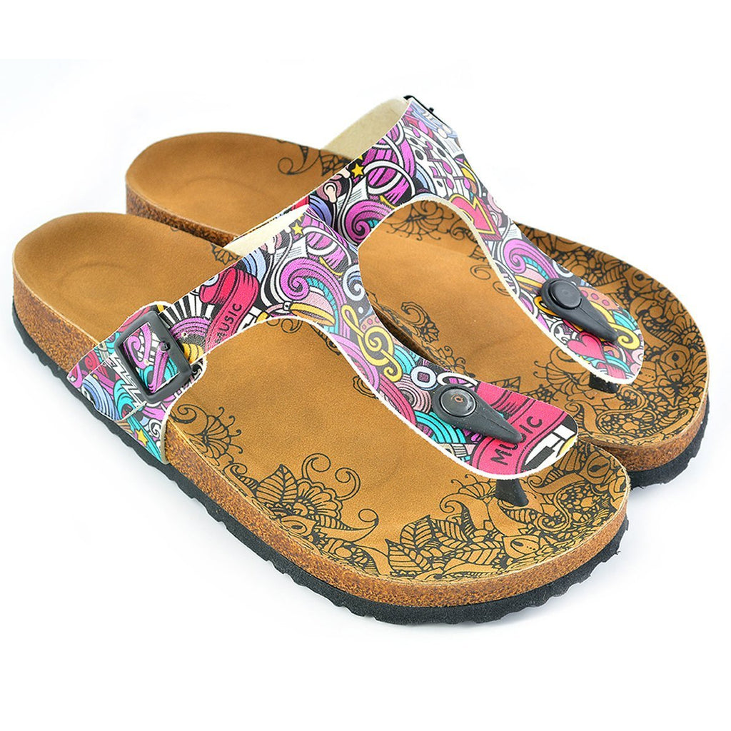 Pink, Purple Mixed Patterned, Music Writtened, Patterned Sandal - CAL516