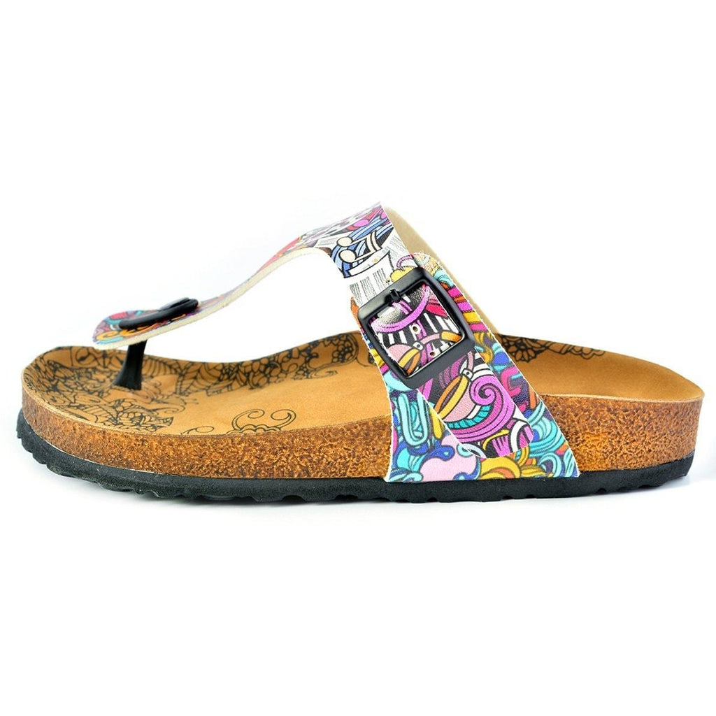 Pink, Purple Mixed Patterned, Music Writtened, Patterned Sandal - CAL516