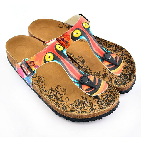 Colored Feathered, Patterned and Yellow-Eyed Chimp, Patterned Sandal - CAL519