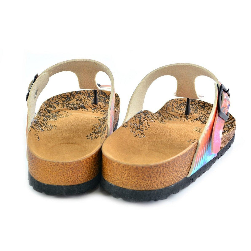Colored Feathered, Patterned and Yellow-Eyed Chimp, Patterned Sandal - CAL519