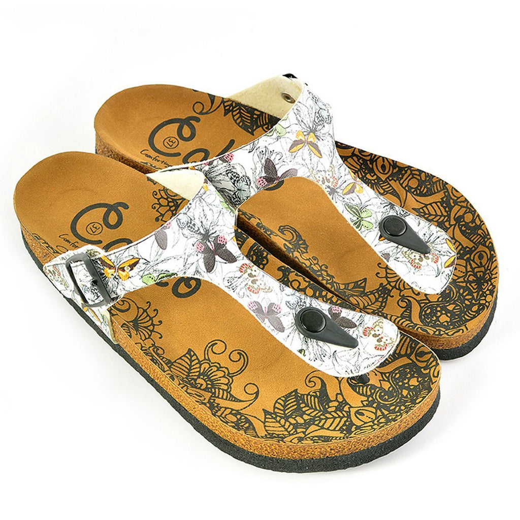 Black and White Flowers and Butterflied Patterned Sandal - CAL524