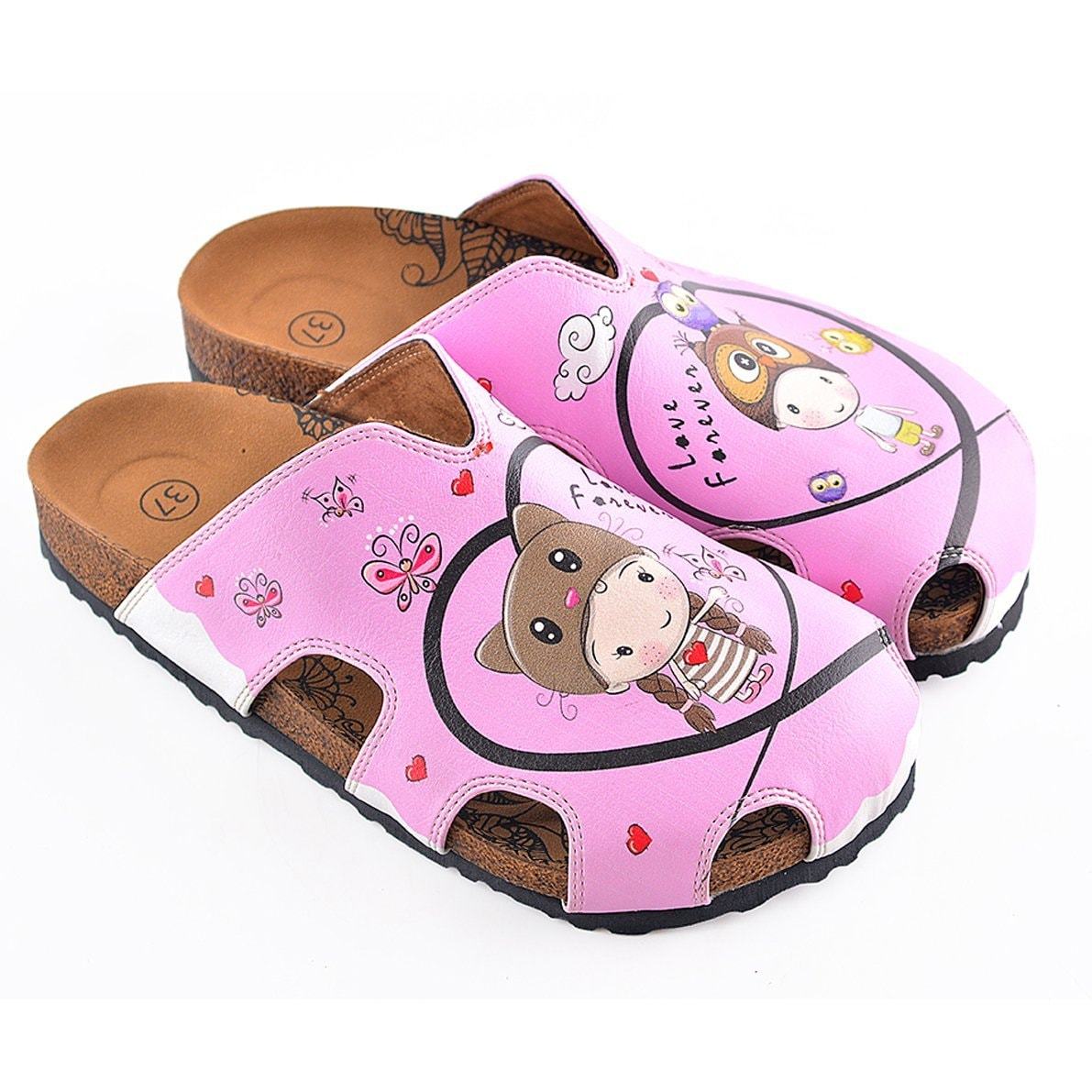 Pink Colored and Love Forever Written Patterned Cute Child Patterned Clogs - WCAL604