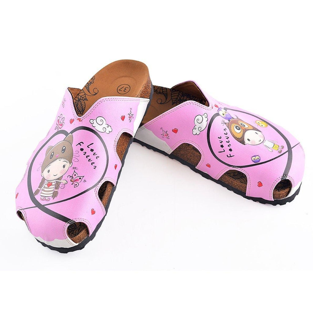 Pink Colored and Love Forever Written Patterned Cute Child Patterned Clogs - WCAL604