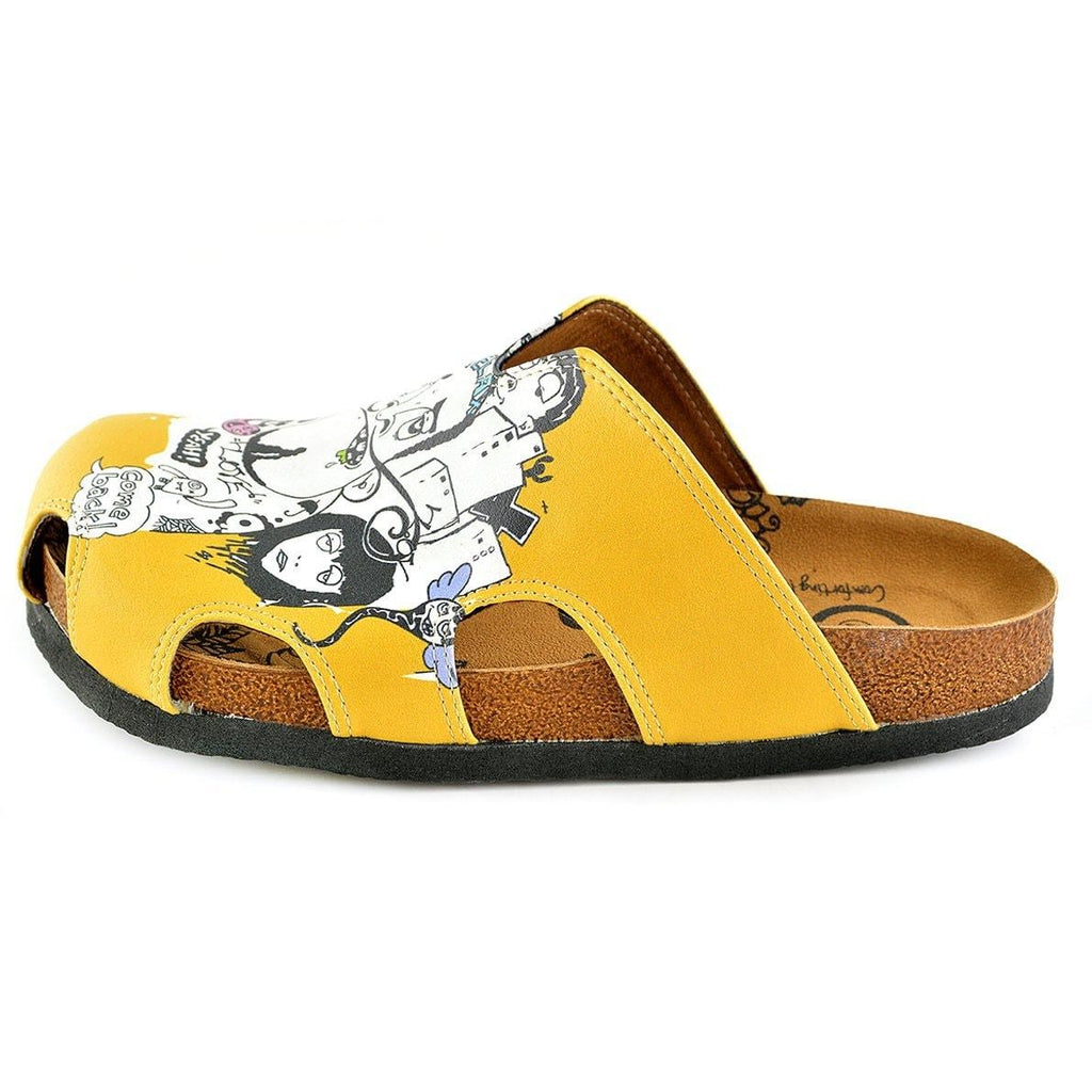 Yellow Colored and Black and White Patterned Clogs - WCAL606