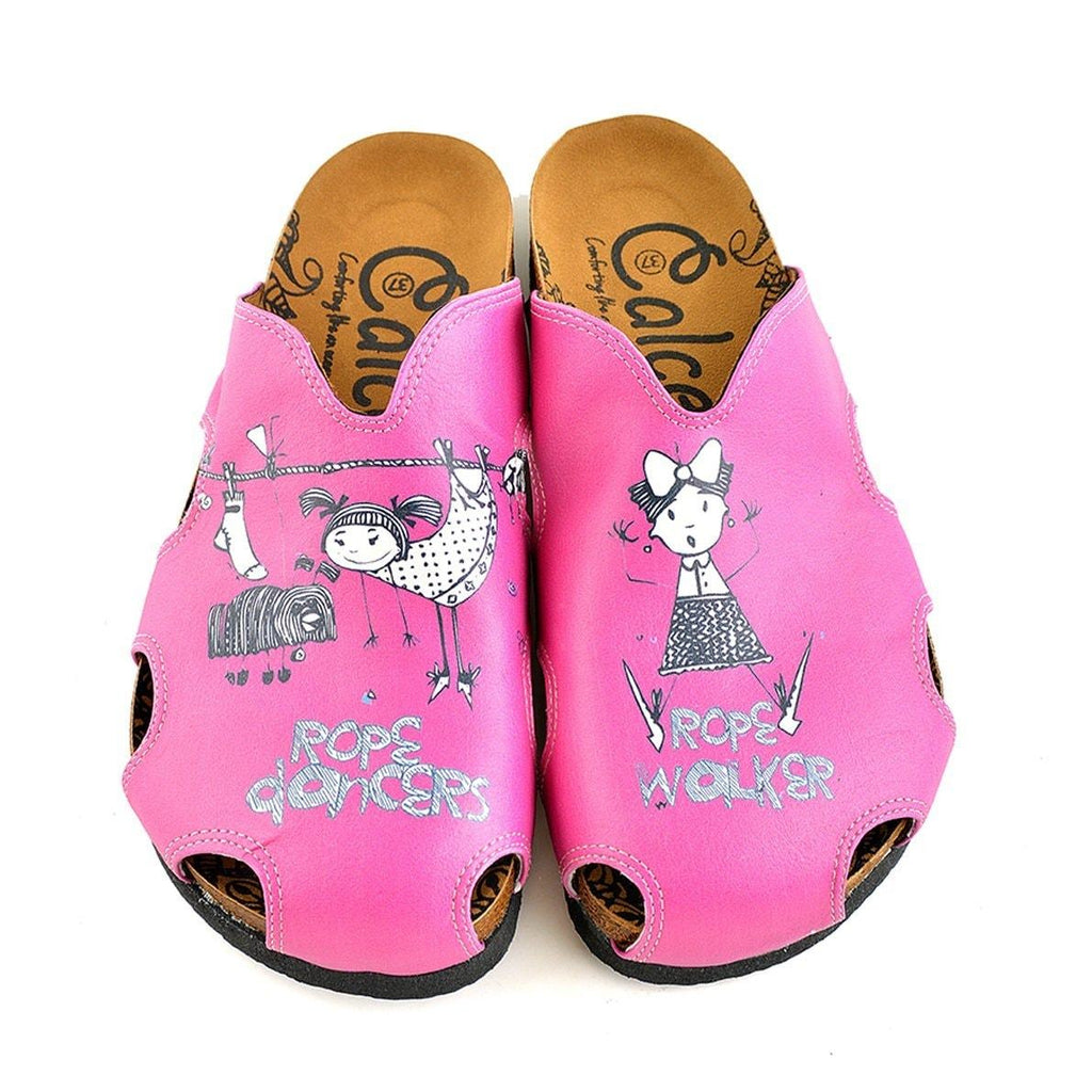 Pink Colored and Rope Dancer Written Black and White Colored Play Dancing Girl Patterned Clogs - WCAL607