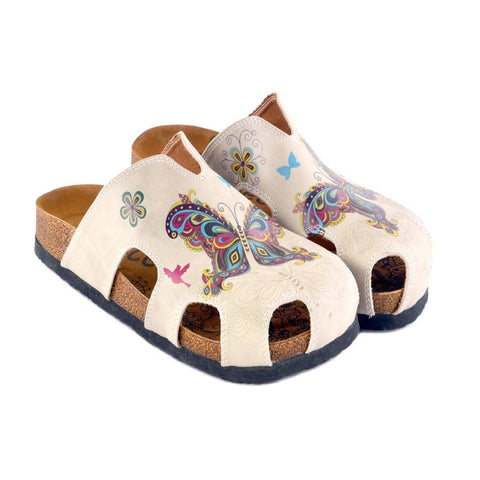Cream Colored and Butterfly and Bird Patterned Clogs - CAL608