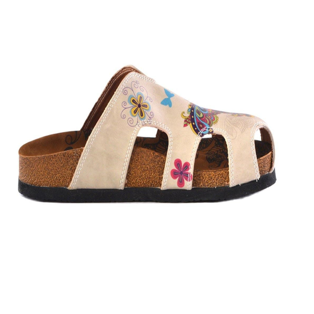 Cream Colored and Butterfly and Bird Patterned Clogs - CAL608
