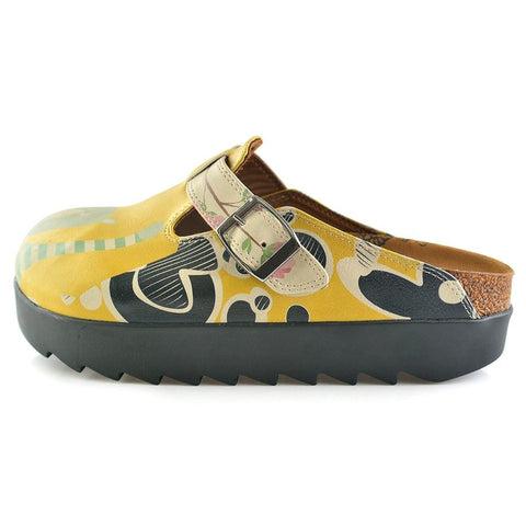 Yellow Colored, Green Owl and Crazy Bear and Colored Flowers Patterned Clogs - CAL705
