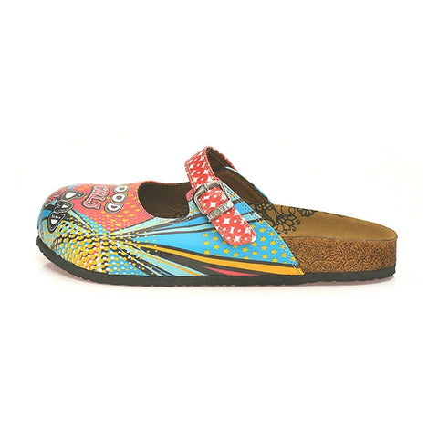 Blue and Red Retro Pattern, Good Girls do Bad Things, Patterned Clogs - CAL801