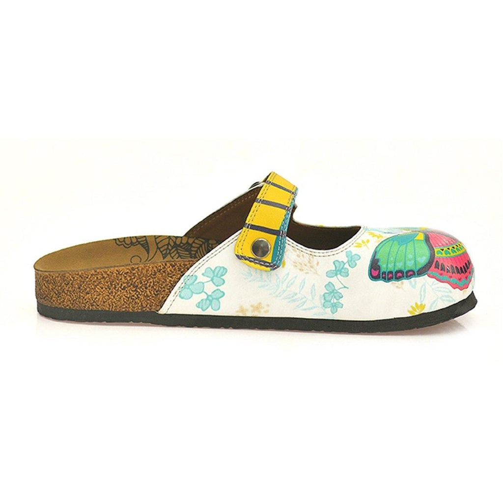 Black and Yellow Striped, Green and Pink Butterflied, Flowers Patterned Clogs - CAL802
