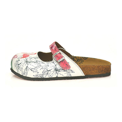 White and Pink Colored Flowered, Butterflied and Red Flamingo Patterned Clogs - CAL806