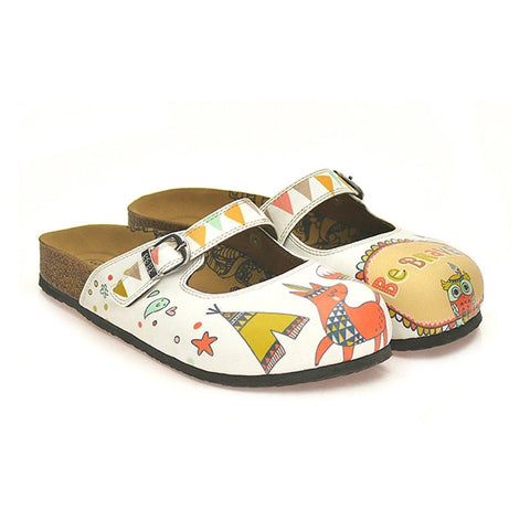 Colored Triangulated and Green Tent, Red Fox, Owl Pattern be Brave Written Patterned Clogs - CAL807
