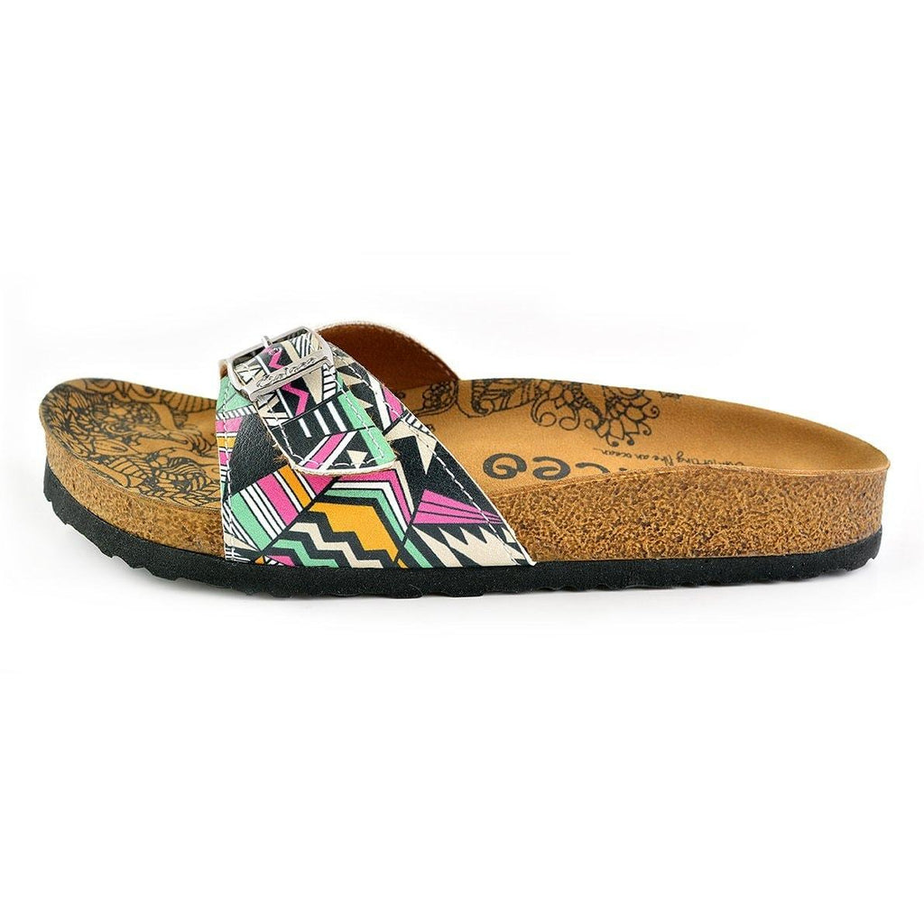 Black and White Striped, Colored Geometric Patterned Sandal - CAL903