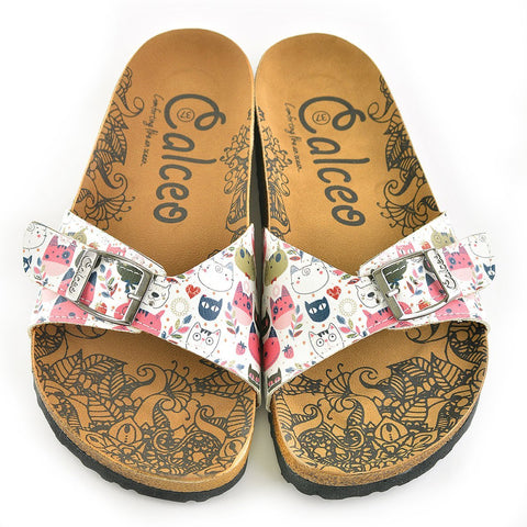 Colored Flowers and Cats Patterned Sandal - CAL906
