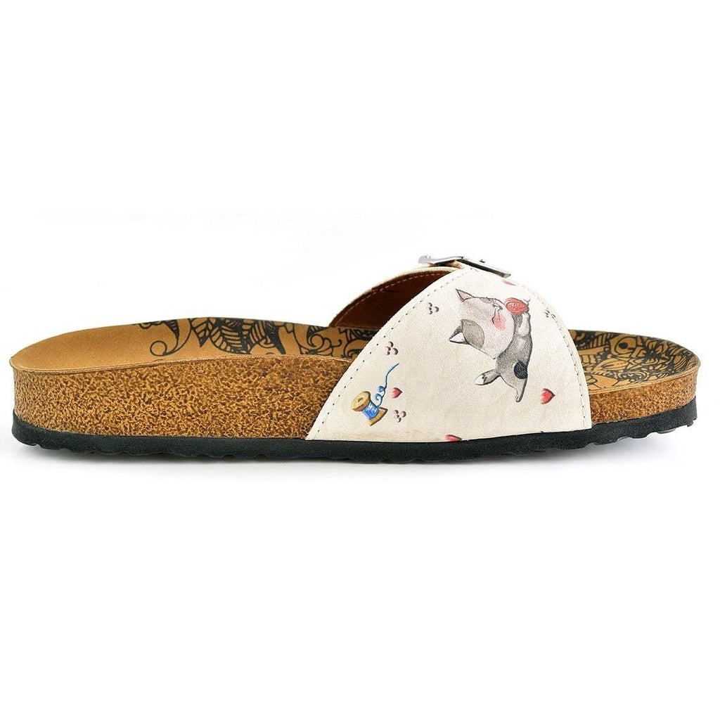 Cream and Grey Colored Sweet Playing Cat Patterned Sandal - CAL909