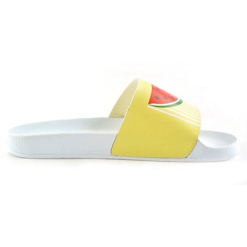 Yellow and White Striped and Watermelon Patterned, Hello Summer Written Patterned Sandal - CAP102