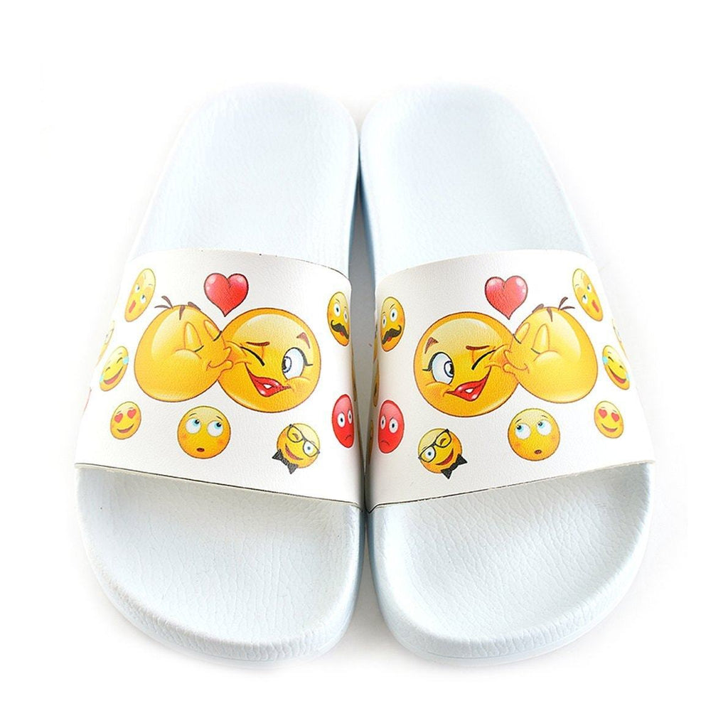 White Colored, Yellow Emoji Patterned Sandal - CAP104