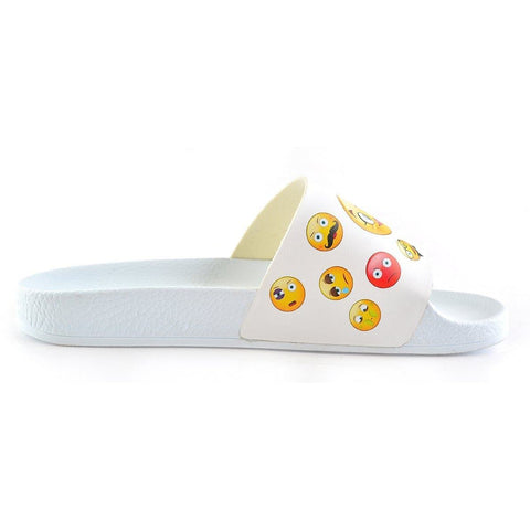 White Colored, Yellow Emoji Patterned Sandal - CAP104