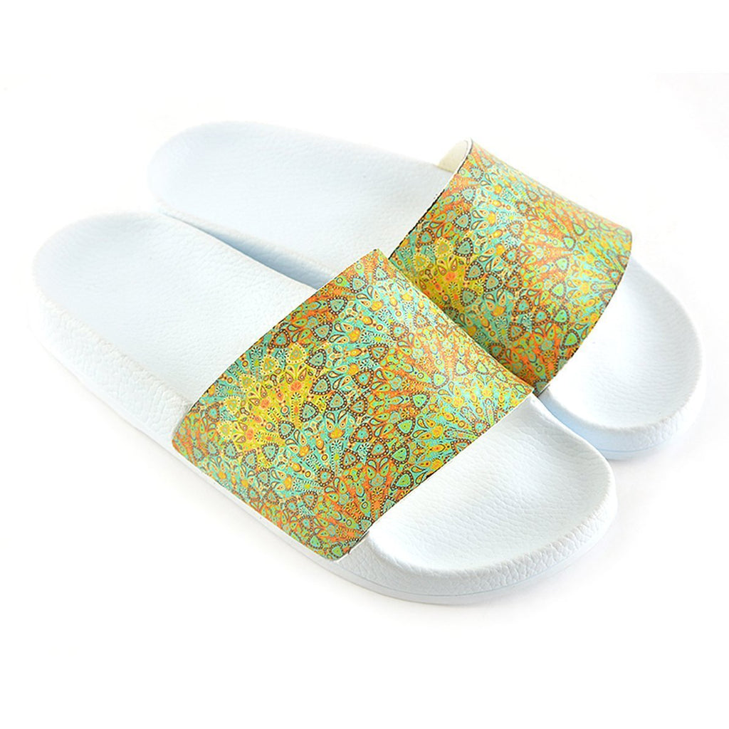 Green, Yellow, Orange Colored Flowers Patterned Sandal - CAP105