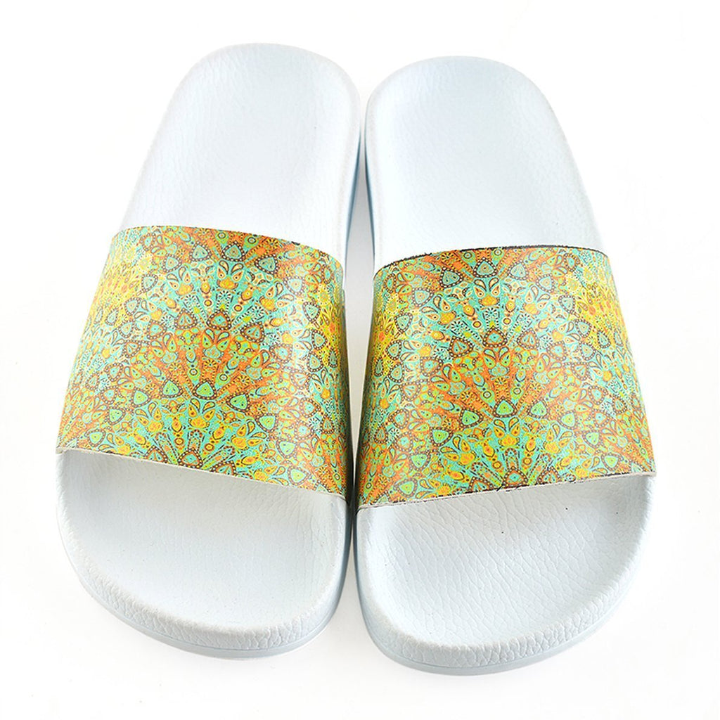 Green, Yellow, Orange Colored Flowers Patterned Sandal - CAP105