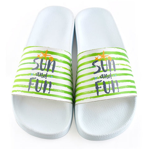 Green and White Striped, Sun and Fun Written Patterned Sandal - CAP108