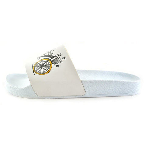 White Colored, and Black Bicycle Patterned, Love Will Find a Way Written Patterned Sandal - CAP109