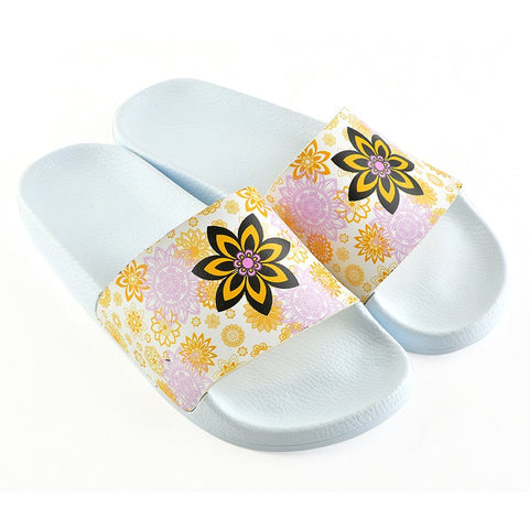 Orange, Pink Patterned Flowers and Black, Yellow Flowers Patterned Sandal - CAP110