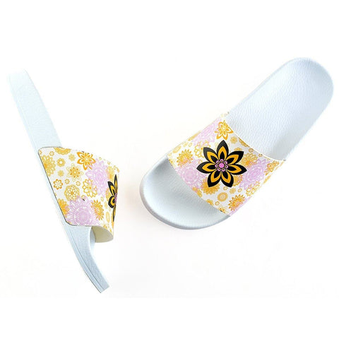Orange, Pink Patterned Flowers and Black, Yellow Flowers Patterned Sandal - CAP110
