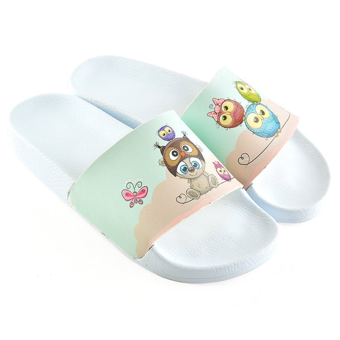 Light Blue and Pink Colored Sweet Bear and Owl Patterned Sandal - CAP112