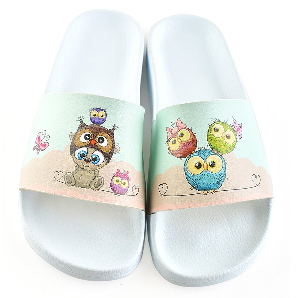 Light Blue and Pink Colored Sweet Bear and Owl Patterned Sandal - CAP112