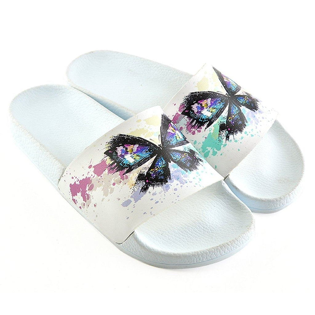 White, Purple, Blue Watercolor, Black Colored Butterflied Patterned Sandal - CAP115
